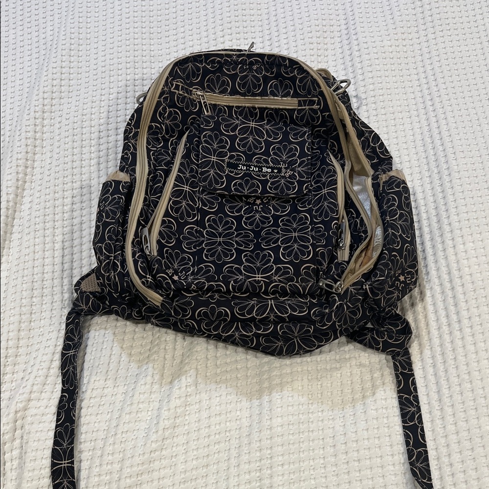 Ju-Ju-Be Black and Cream Floral diaper Backpack